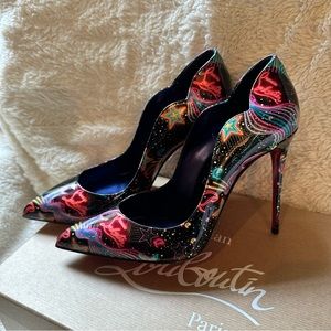 Christian Louboutin Hot Chick 100mm Patent Black Multicolor  Starlight 38